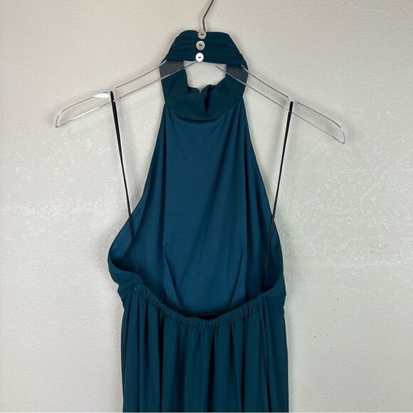Show Me Your Mumu Teal Maxi Halter Neck Dress Slit Size small - Picture 9 of 10